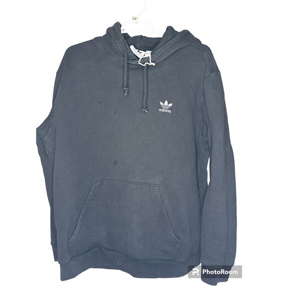 adidas Tops - Adidas Embroidered Logo Black Hooded Drawstring Hoodie Long Sleeves Logo Size L